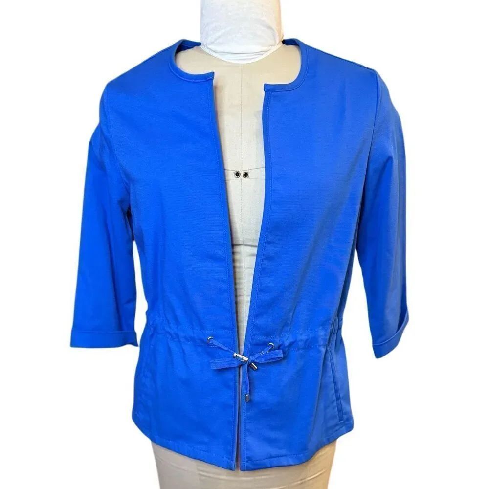 Rafaella Jacket Sz. 10 Open Front Drawstring Waist 3/4 Sleeves Lightweight Packa